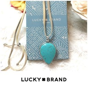 Lucky long leather necklace with pendant, new!
